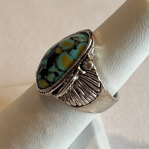Silver Tone Faux Turquoise Ring, 7 - Picture 3 of 3